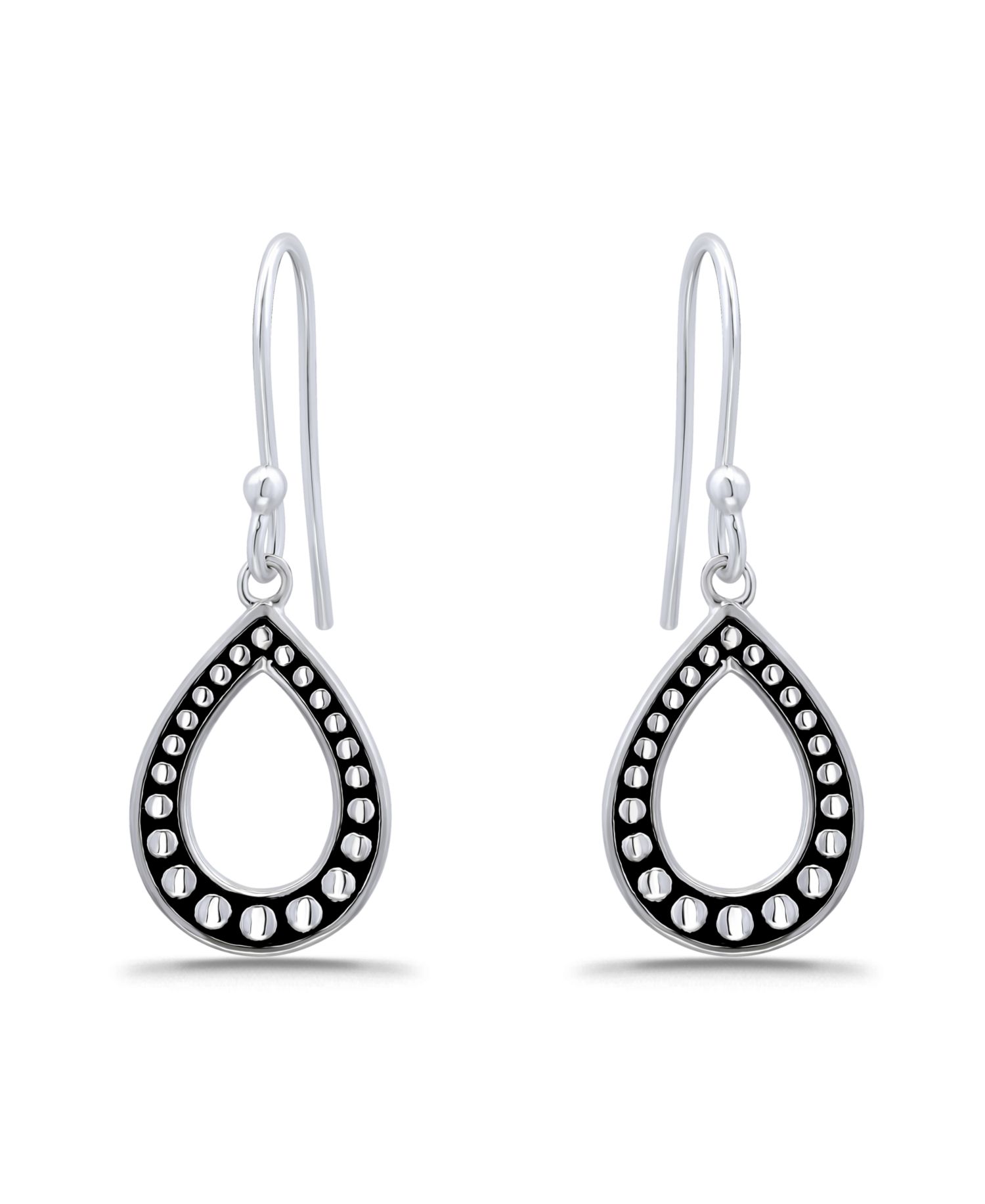 Oxidized Beaded Tear Drop Earrings