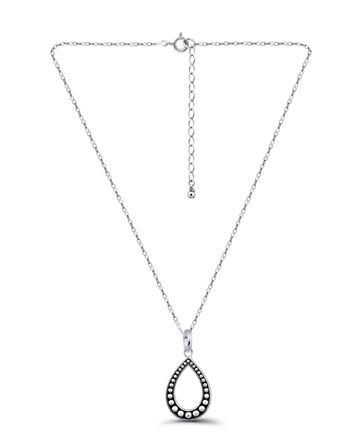Macy's Oxidized Beaded Tear Drop Pendant Necklace In Silver
