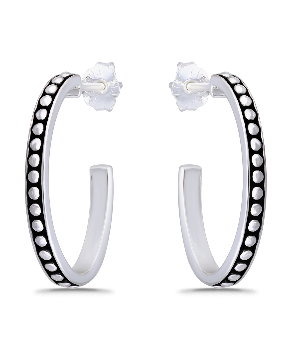 Macy's Oxidized Oval Half Hoop Earrings In Silver