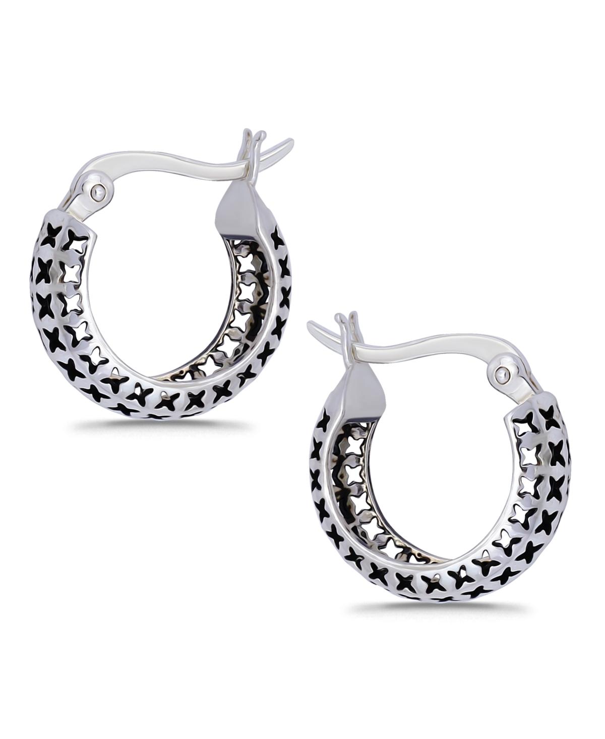 Macy's Oxidized X-cut Out Pattern Click Top Hoop Earrings In Silver