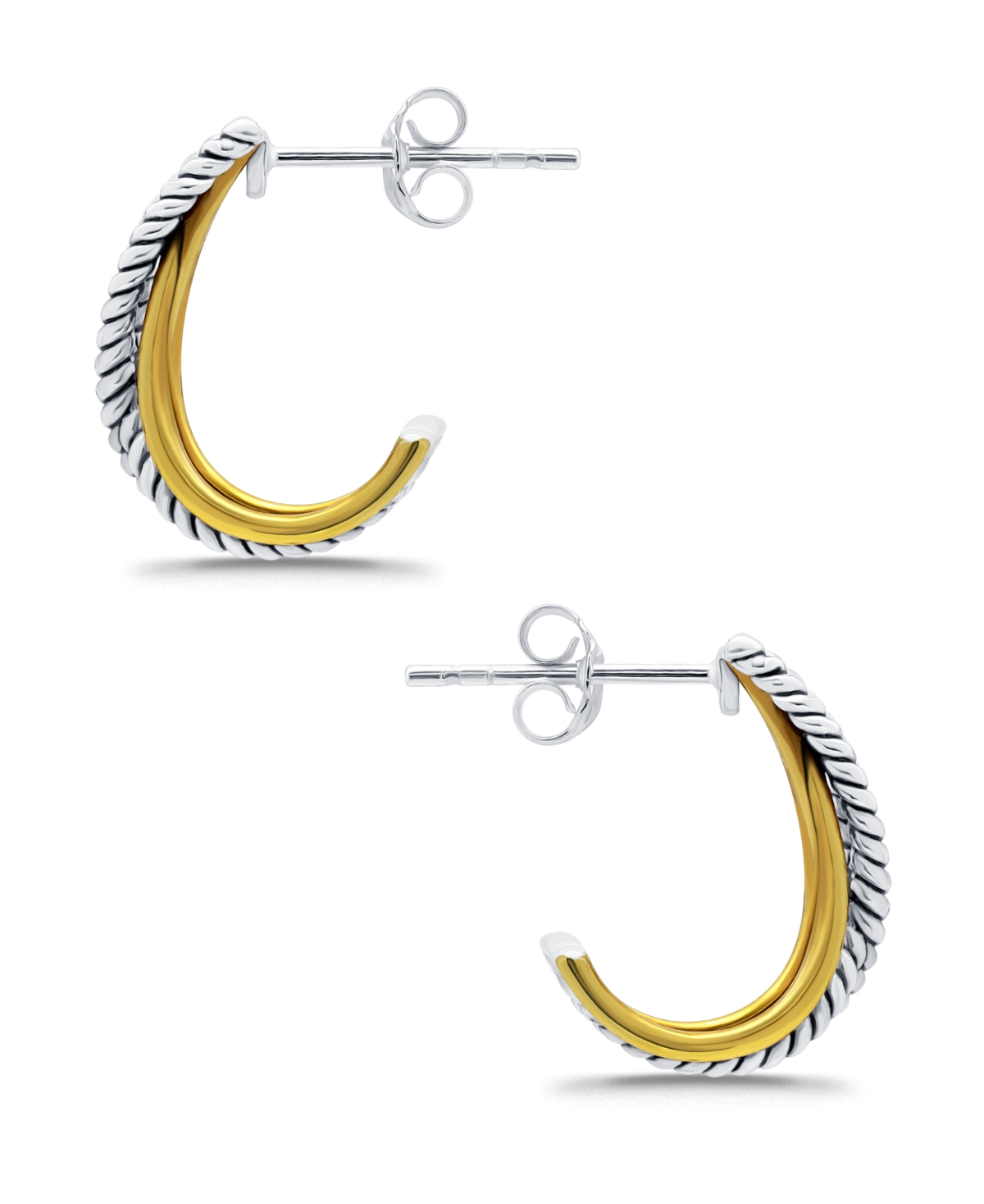 Macy's Oxidized Twist Polish J-hoop Post Earrings In Gold