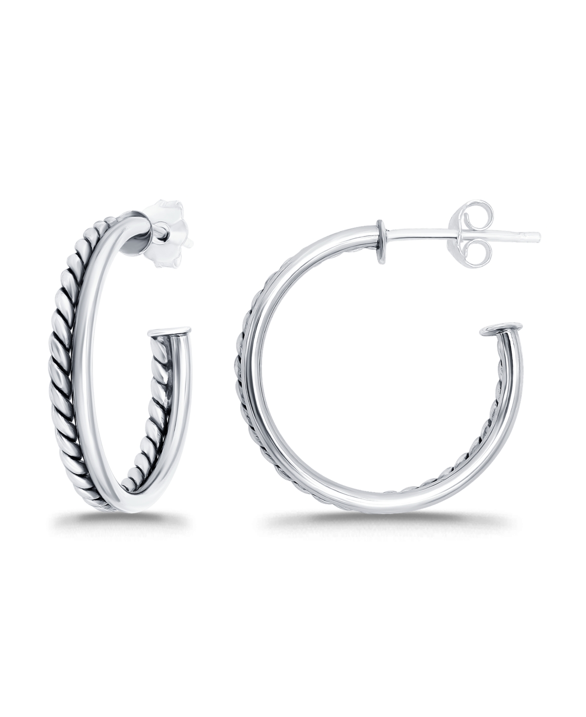 Macy's Oxidized Polish Tubing Post Hoop Earrings In Silver