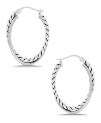 Oxidized Oval Two Row Polish Tubing Click Top Hoop Earrings
