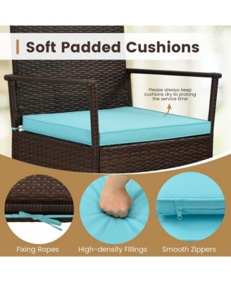 3 Pieces Rocking Wicker Bistro Set Outdoor Front Porch Rocker Chairs Conversation Set Turquoise