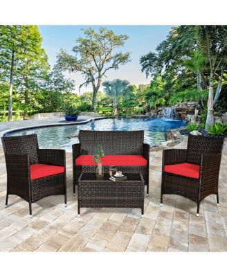 8PCS Patio Rattan Conversation Furniture Set Outdoor w/ Cushion