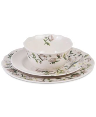 Luxe Peony Neutral Porcelain 12 Pc. Dinnerware Set, Service for 4