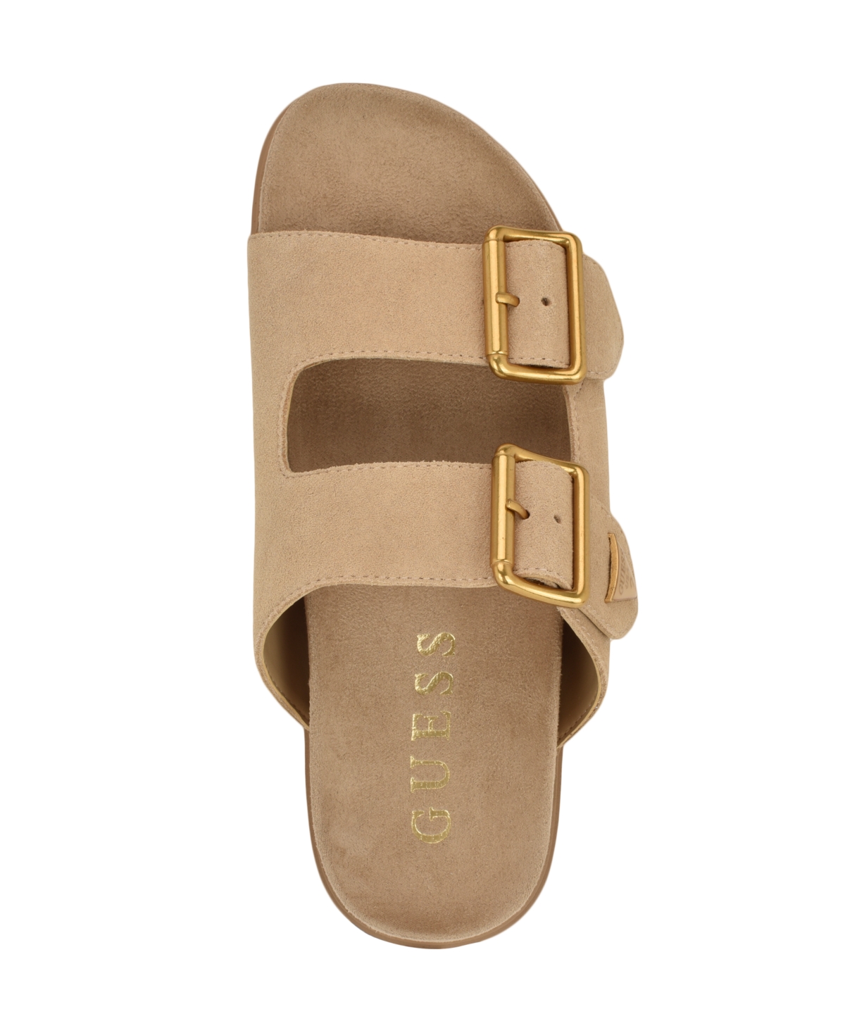 Shop Guess Women's Fasten Double-buckle Footbed Sandals In Light Natural Suede