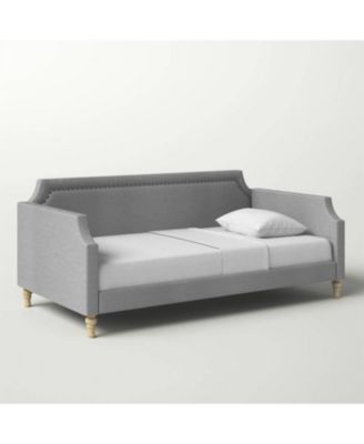 Upholstered Daybed with Nailhead Accents – Polyester Fabric Frame for Guest Bedroom or Lounge Area