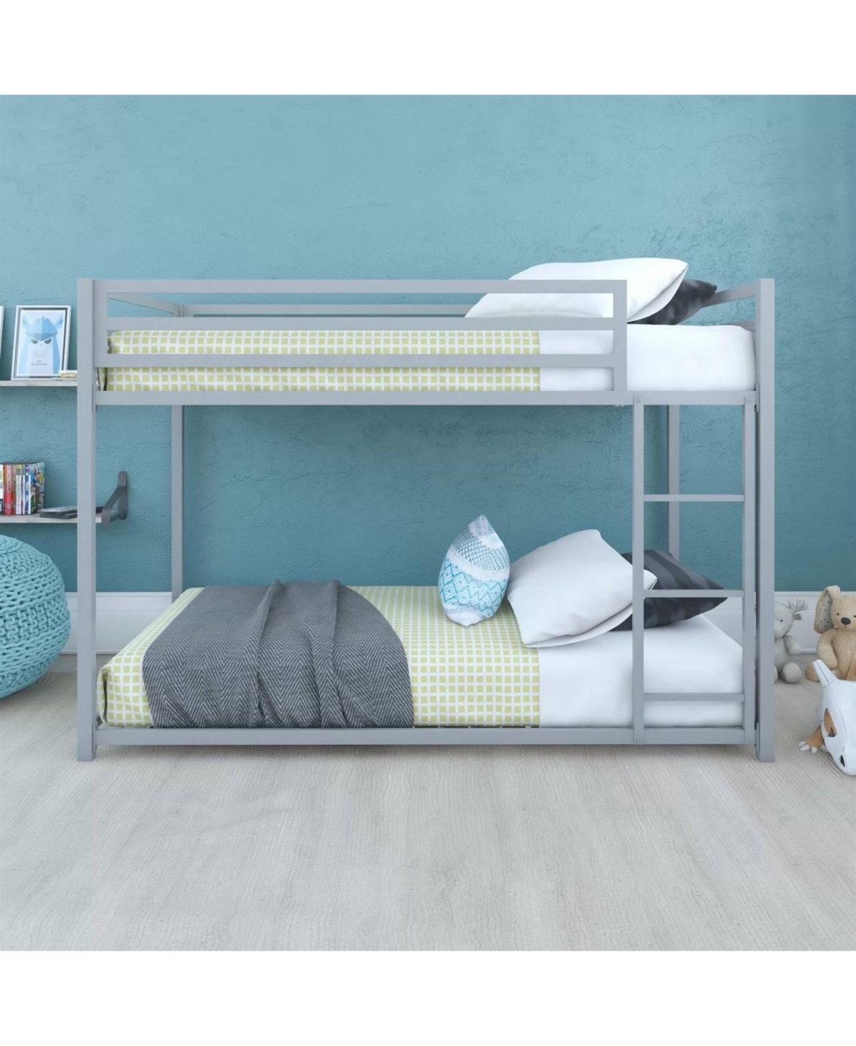 Slickblue Twin over Twin Modern Low Height Metal Bunk Bed for Space-Saving and Easy Access