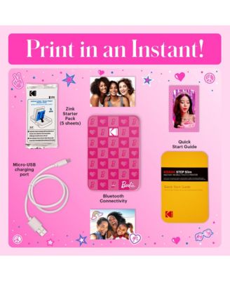 Barbie x Step Slim Wireless Instant Portable Photo Printer, 2x3" Full Color Portable Printer