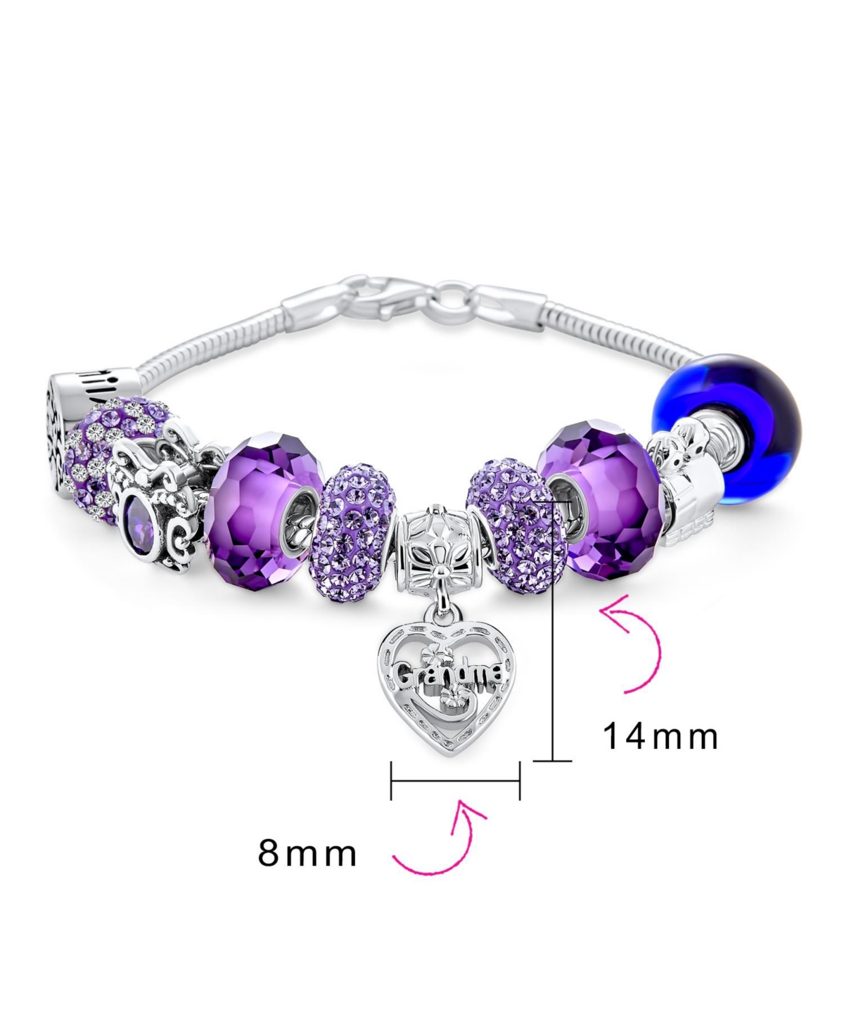 Bling JewelryLove Grandma Family Charm Bracelet Sterling Silver - Purple