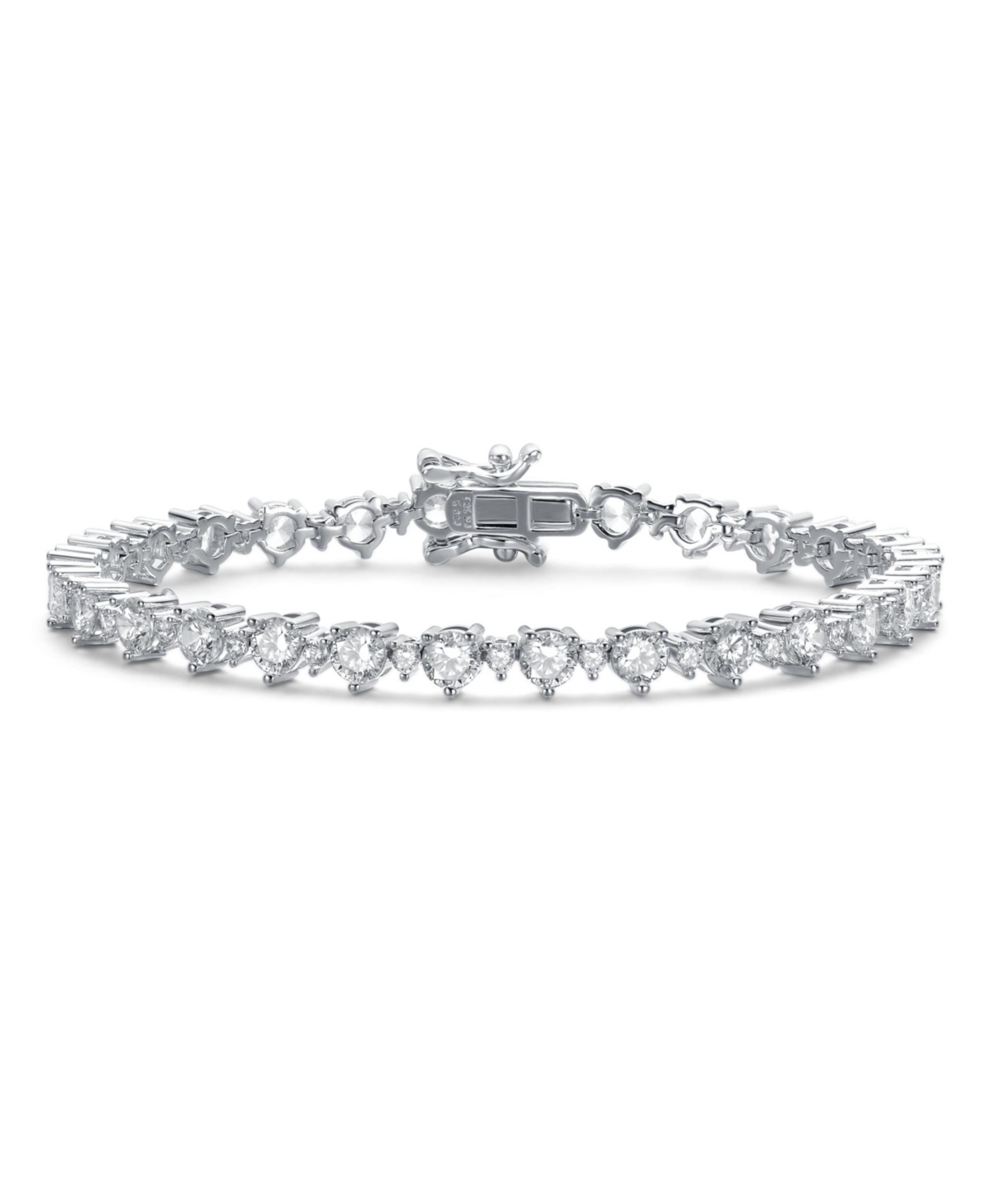 Sterling Silver White Gold Plated Alternating Round Cubic Zirconia Tennis Bracelet - White