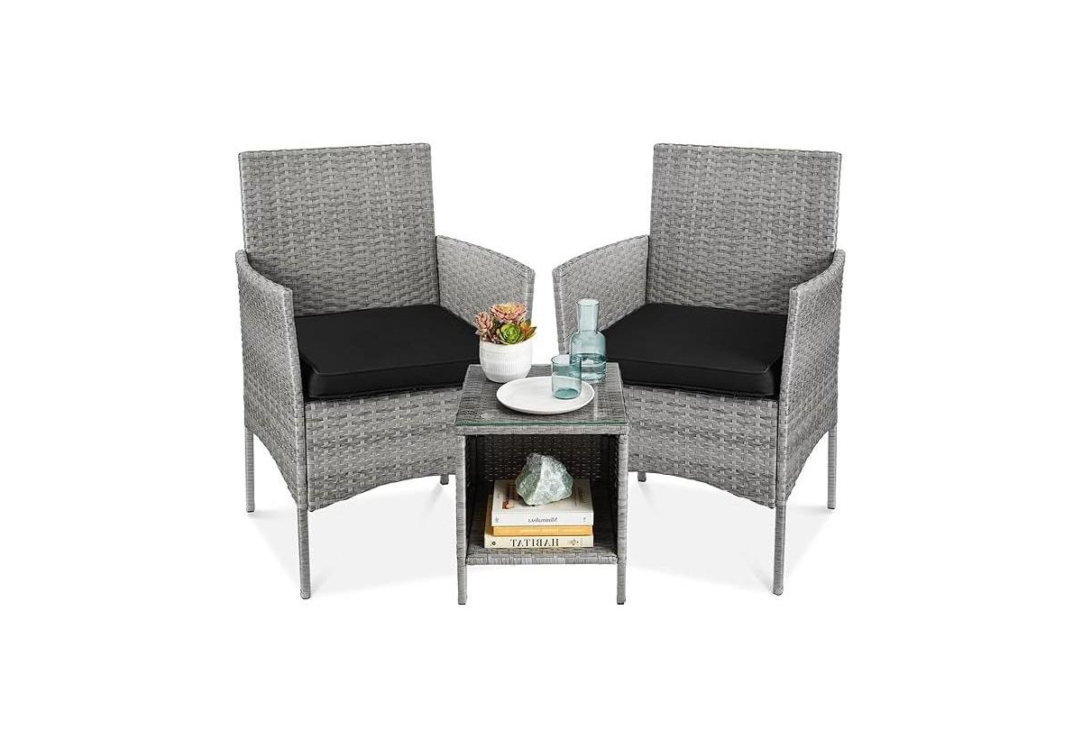 Slickblue 3-Piece Pe Wicker Outdoor Patio Furniture Dining Set with Cushions - Black