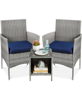 3-Piece PE Wicker Outdoor Patio Furniture Dining Set with Cushions