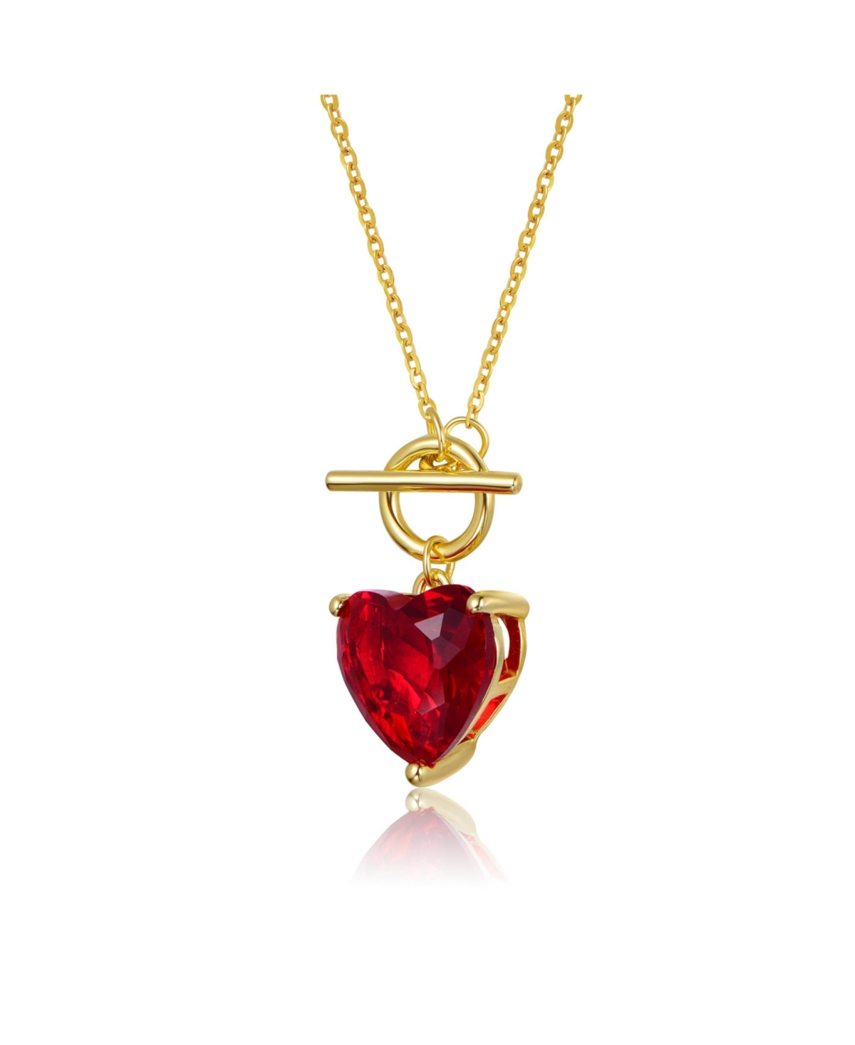 Genevive Sterling Silver 14K Gold Plated Necklace with Colored Cubic Zirconia Heart