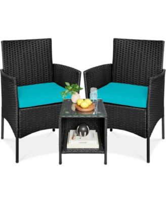 3-Piece PE Wicker Outdoor Dining Patio Furniture Set With Cushions