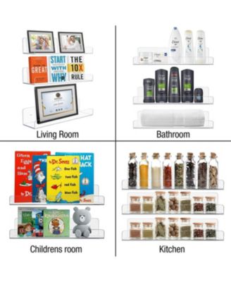 6 Pack Acrylic Wall Ledge Floating Shelf Rack Organizer - Perfect for Displaying books, decor, kitchen organization and more