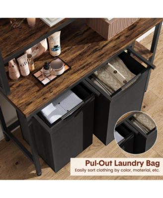 Laundry Basket,Laundry Hamper 2 Section with Side Shelves,3 Tiers Laundry Sorter with 2 Pull-Out and Removable Laundry Bags