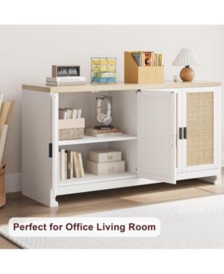 Buffet Cabinet,Rattan Accent Storage Cabinet with 4 Doors and Shelf, Sideboard Buffet Cabinet with Storage, Modern Console Coffee Bar Cabinet for Dining Room, Kitchen, Living Room, Entryway Home Decor