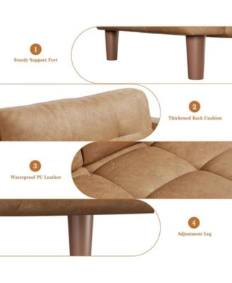 3-Seater Sofa Couch, 83" Wide Faux Leather Sofa Couch with Spring Cushion, Modern Sofa with Deep Seats and 2 Removable Back Cushions, for Living Room, Bedroom, Apartment, Office