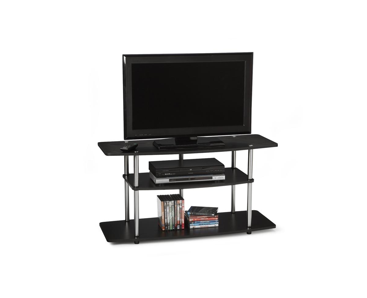 Slickblue 3-Tier Flat Screen Tv Stand with Wood Grain Finish and Stainless Steel Accents - Black
