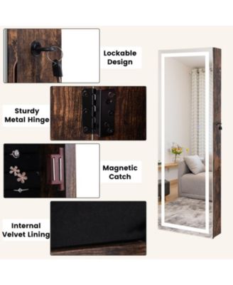 Mirrored Jewelry Armoire with Full Length Mirror and 2 Internal LED Lights