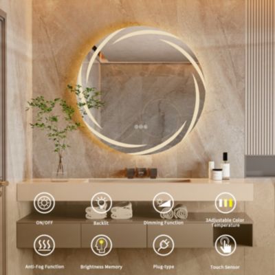 Anti-Fog 3-Color Lighted Wall-Mounted Bathroom Mirror