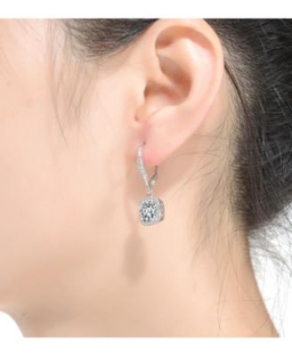 Sterling Silver with Clear Round and Radiant Cubic Zirconia Drop Earrings