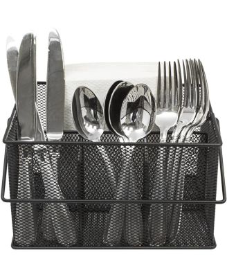 Mesh Utensil Caddy - Organize & Serve in Style! Perfect for Kitchen, Parties, and More. Multi-purpose with Compartments & Sturdy Handle - Black