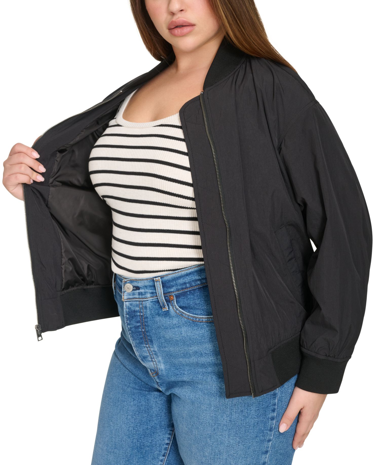 Trendy Plus Size Lightweight Zip-Front Bomber Jacket