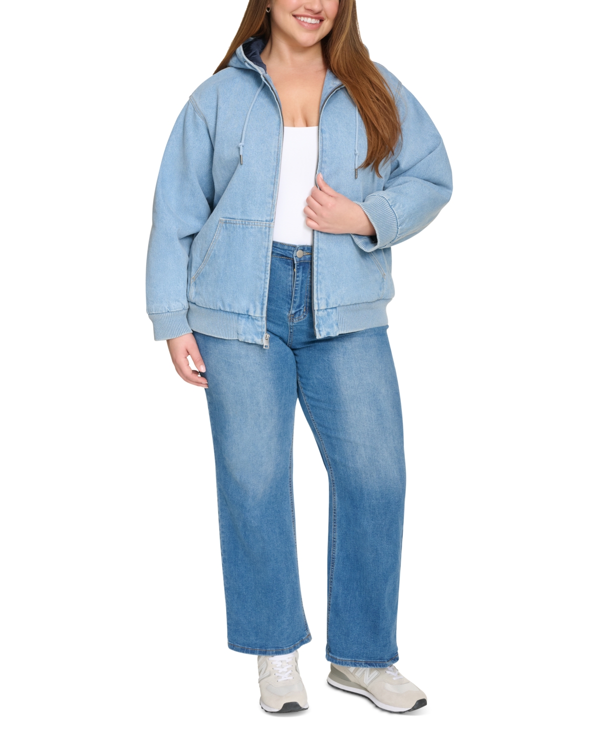 Levi's Plus Size Relaxed-fit Zip-front Hooded Bomber Jacket In Light Wash Denim