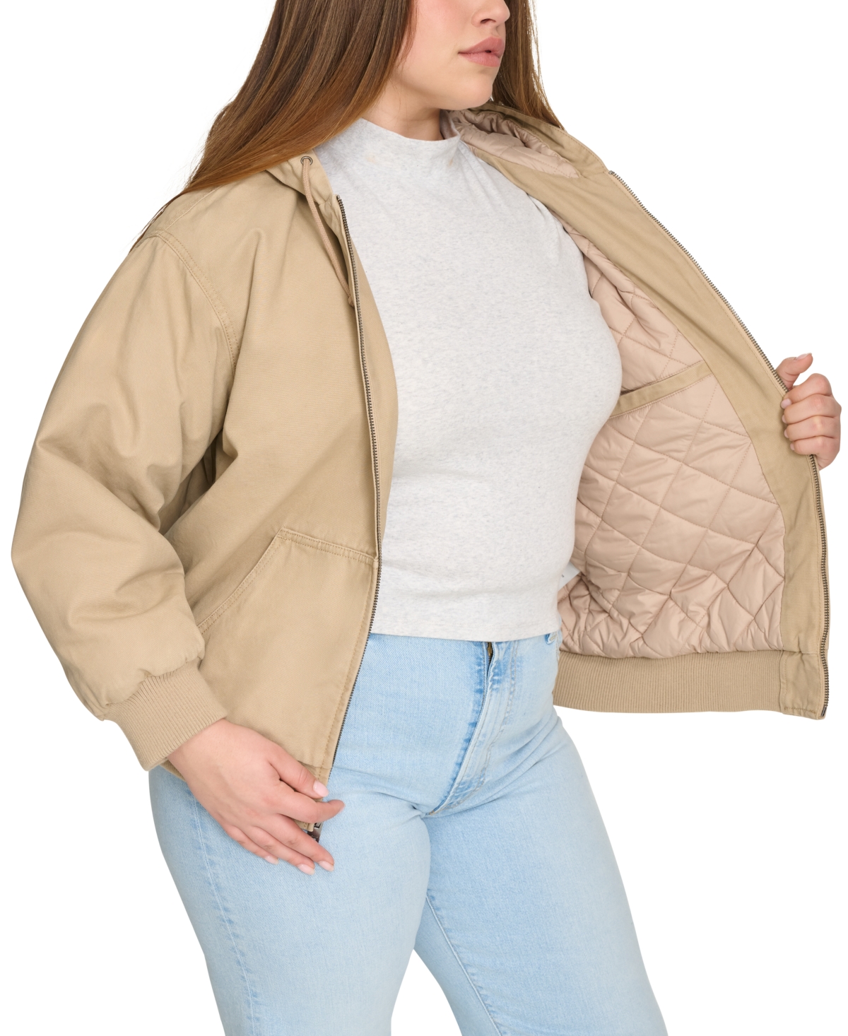 Levi's Plus Size Relaxed-fit Zip-front Hooded Bomber Jacket In Tan