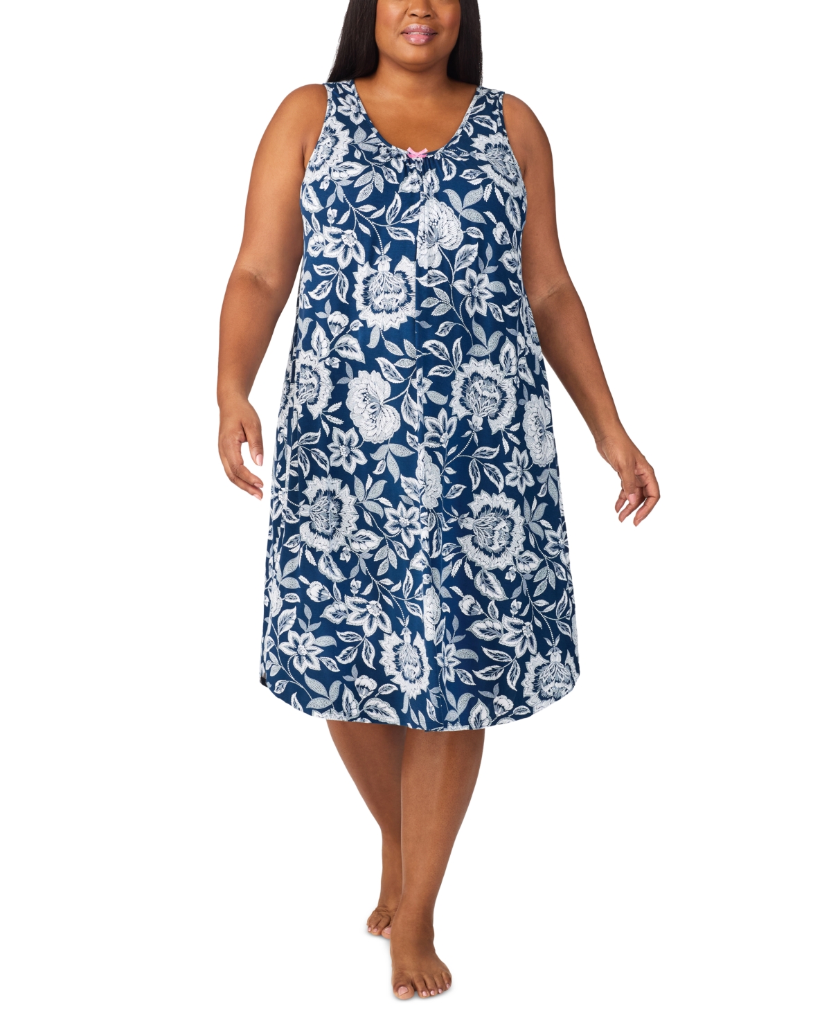 Plus Size Sleeveless Floral Midi Nightgown - Navy Floral