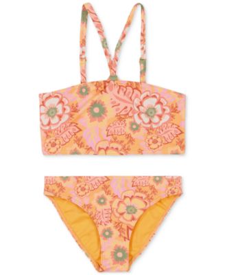 Roxy - Big Girls Wild Flower Crop Top Swimsuit, 2 Piece Set