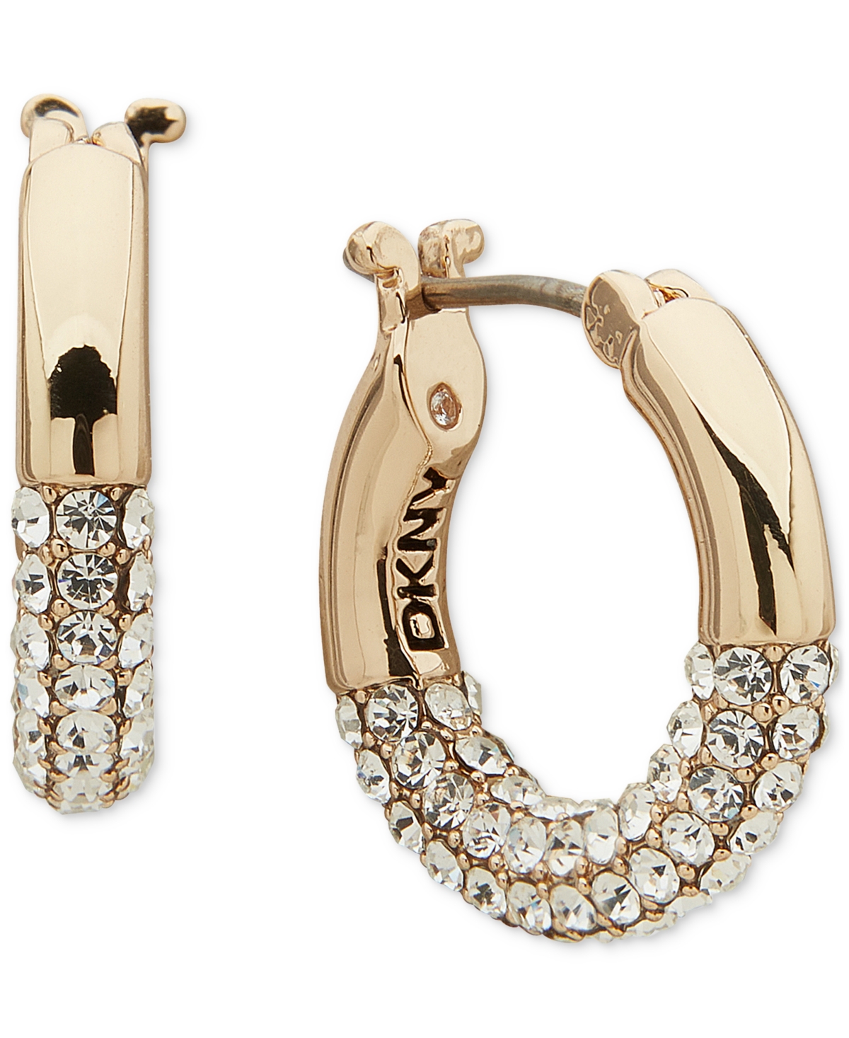 Dkny Gold-tone Extra-small Half-pave Hoop Earrings, 0.4" In Gold