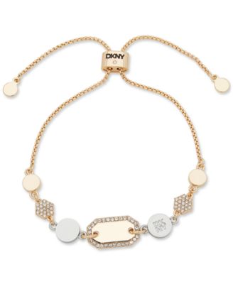 DKNY - Two-Tone Pav&eacute; Hexagon & Logo Slider Bracelet