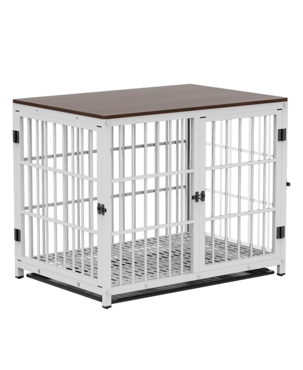 Furniture Style Dog Crate Pet Kennel End Table with Three Doors and Removable Tray - White