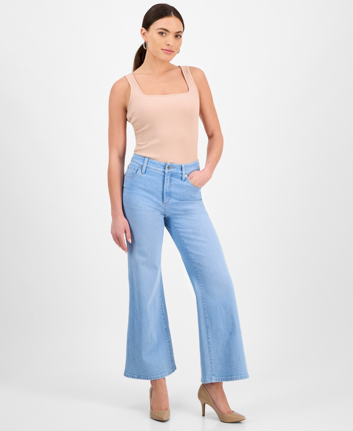 Inc International Concepts Petite High-rise Flare Jeans, Exclusively At Macy's In Light Indigo