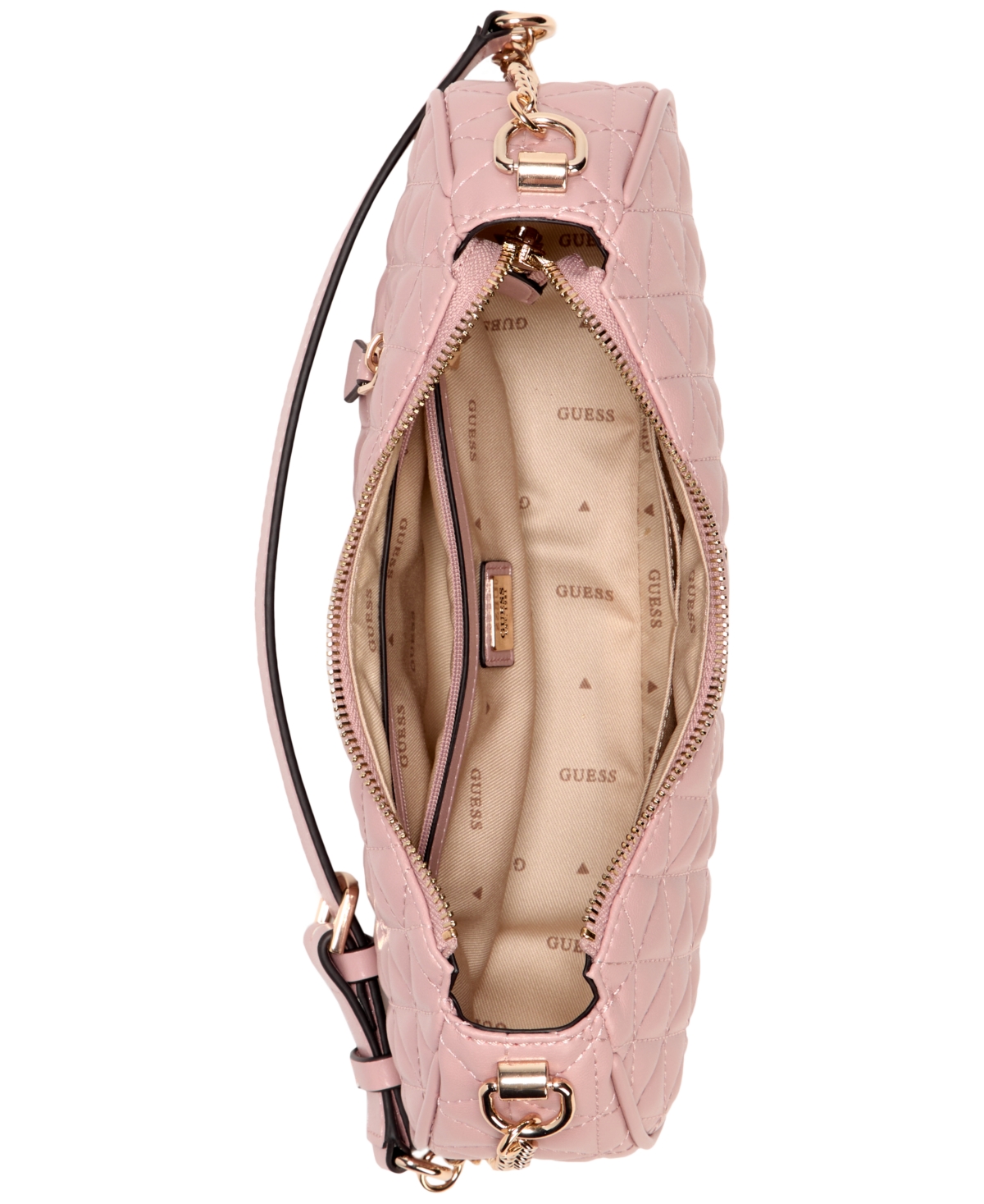 Shop Guess Kori Top Zip Medium Quilted Shoulder Bag In Rose