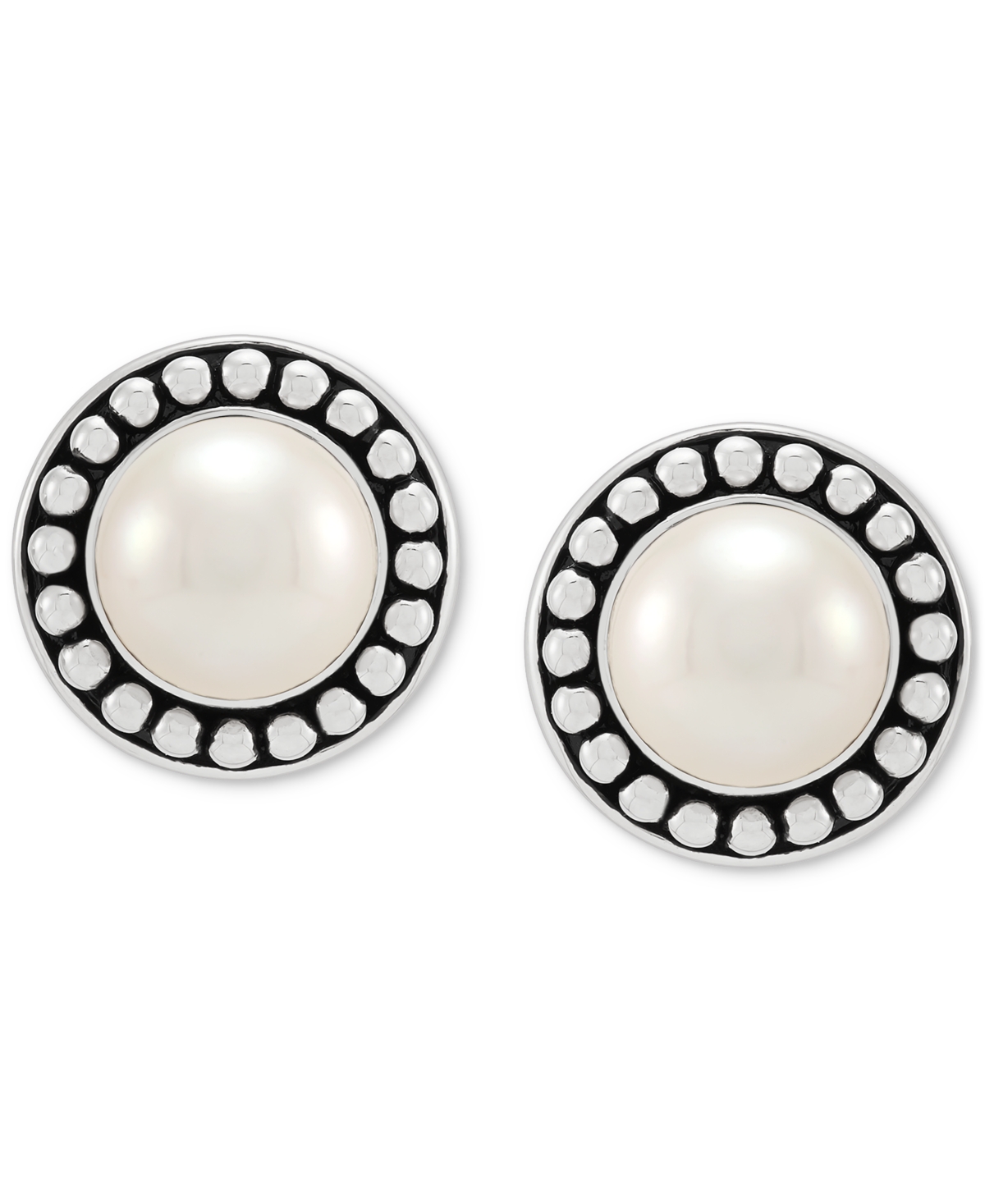 Macy's Cultured Freshwater Pearl (9-1/2mm) Framed Stud Earrings In Sterling Silver In Silver