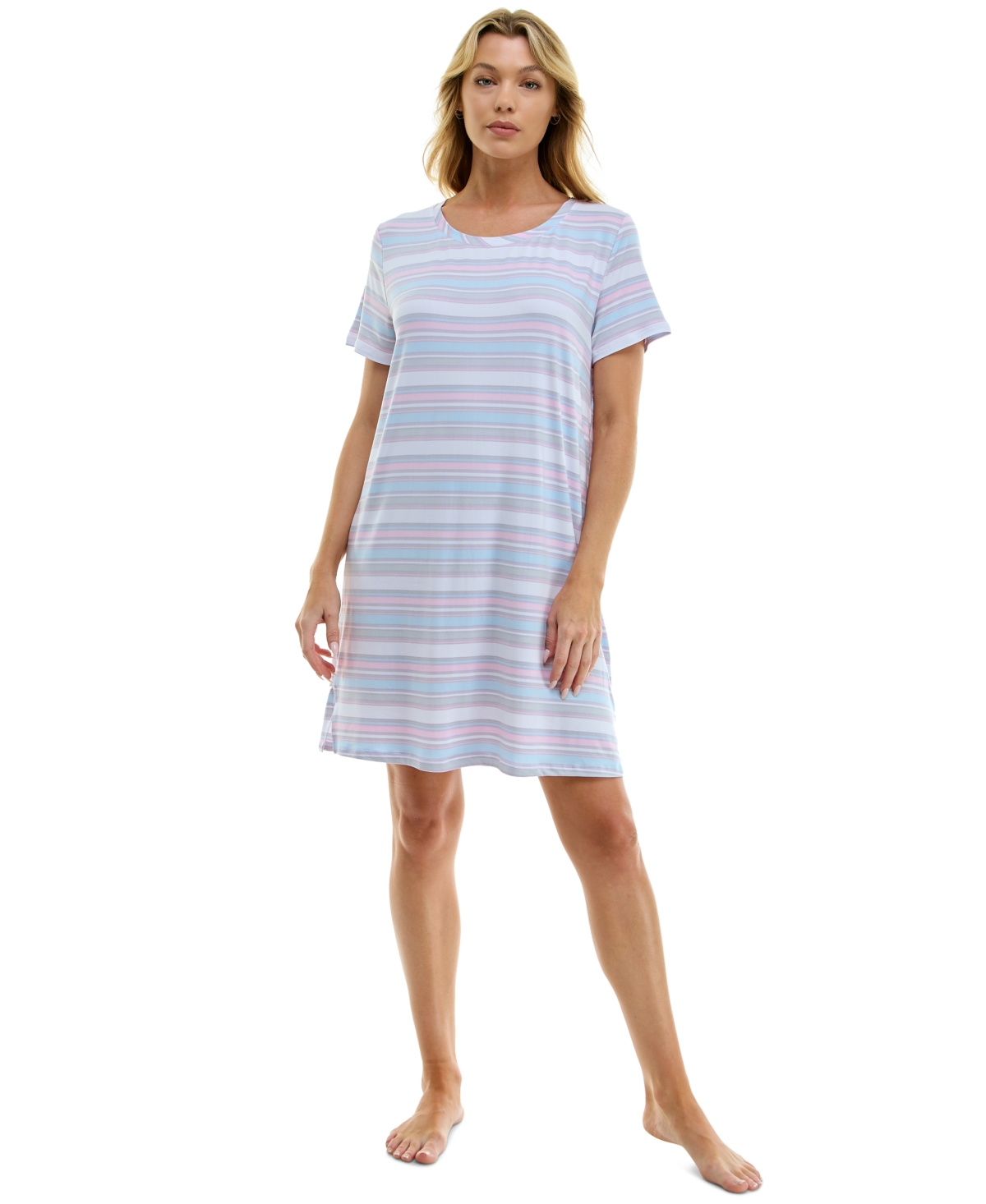 Shop Roudelain Women's Printed Short-sleeve Sleepshirt In Laurie Horizontal Stripe