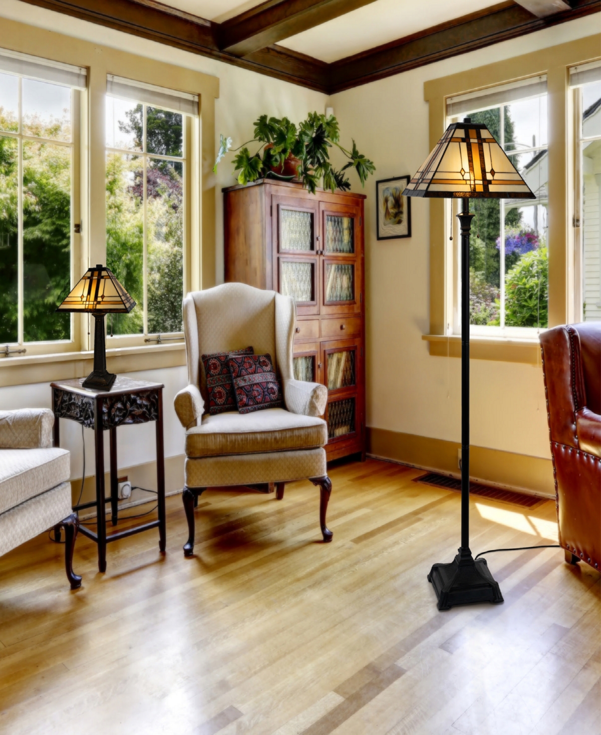Shop Lavish Home 24" Tiffany Style Floor Lamp In Brown