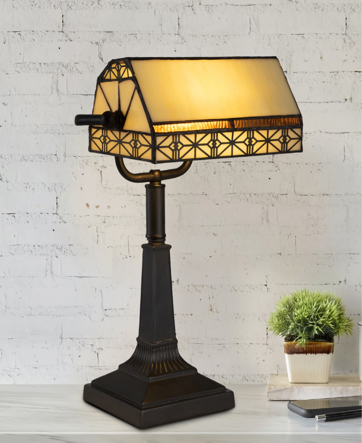 Shop Lavish Home 16" Tiffany-style Table Lamp In Dark Brown