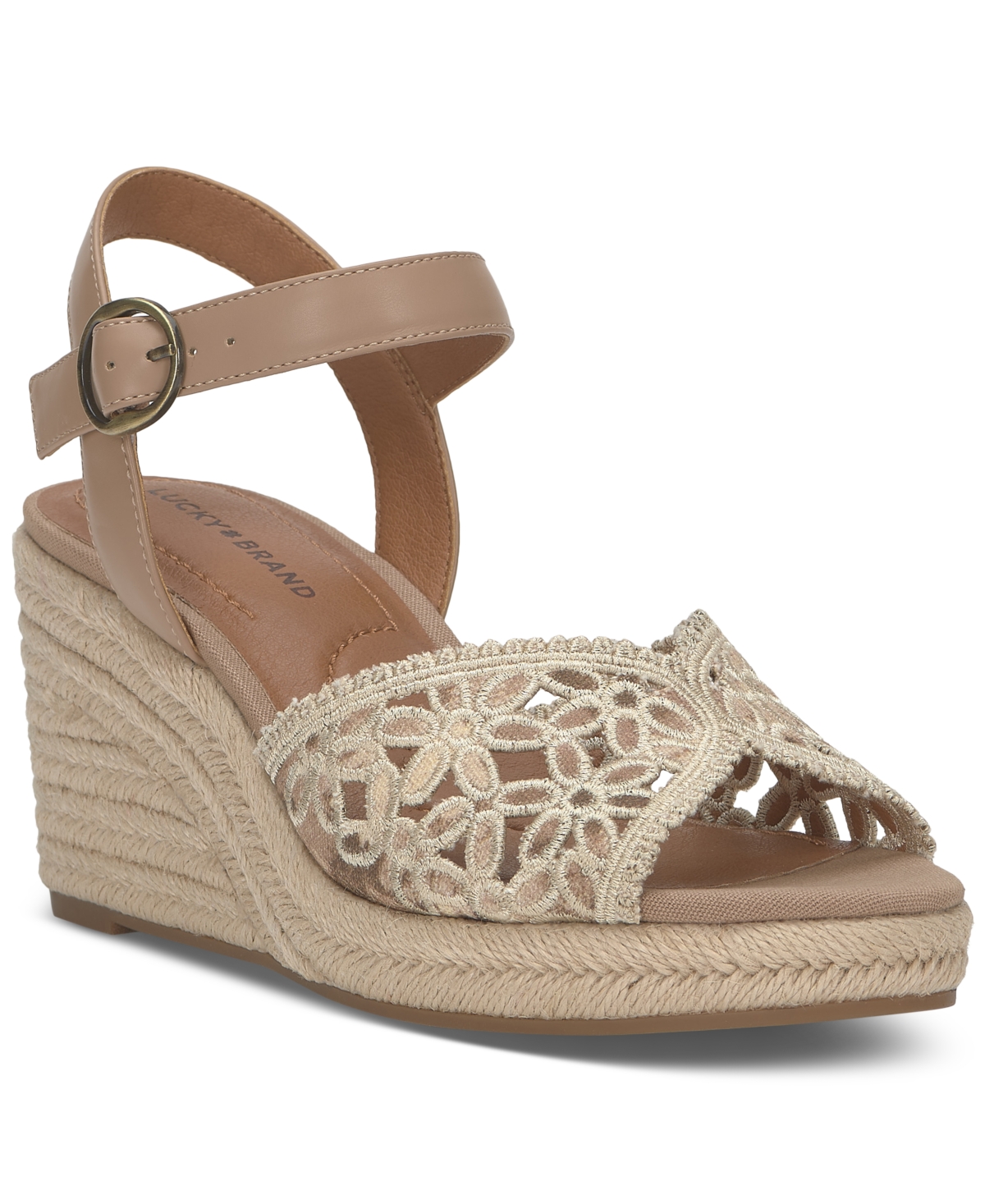 Shop Lucky Brand Women's Coyna Floral Lace Platform Espadrille Wedge Sandals In Rhodonite Boho Floral