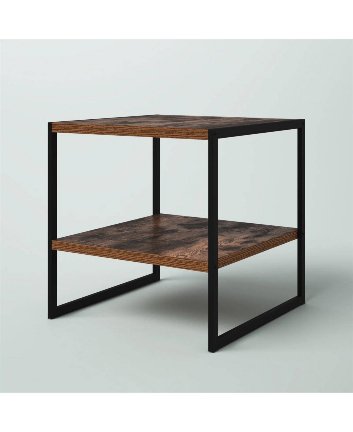 Slickblue Industrial Modern Metal Wood Top Nightstand End Table with Shelf