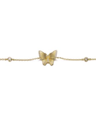 Charming 14k Gold Plated Butterfly Bracelet with Cubic Zirconia