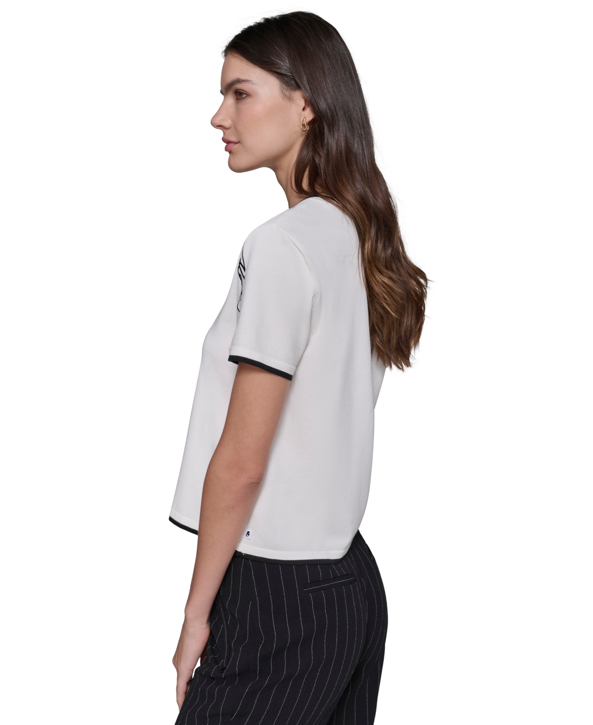 KARL LAGERFELD WOMEN'S SCRIPT-LOGO SHORT-SLEEVE SWEATER 