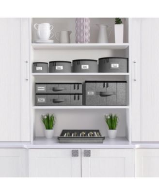 Flatware Storage Chest with Clear Lid, Great Fabric Container Box for Organizing Utensils, Silverware, Flatware, Large Capacity, Gray