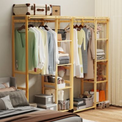 Wooden Garment Rack: Coat Stand with Shelves Cabinet Clothes Storage