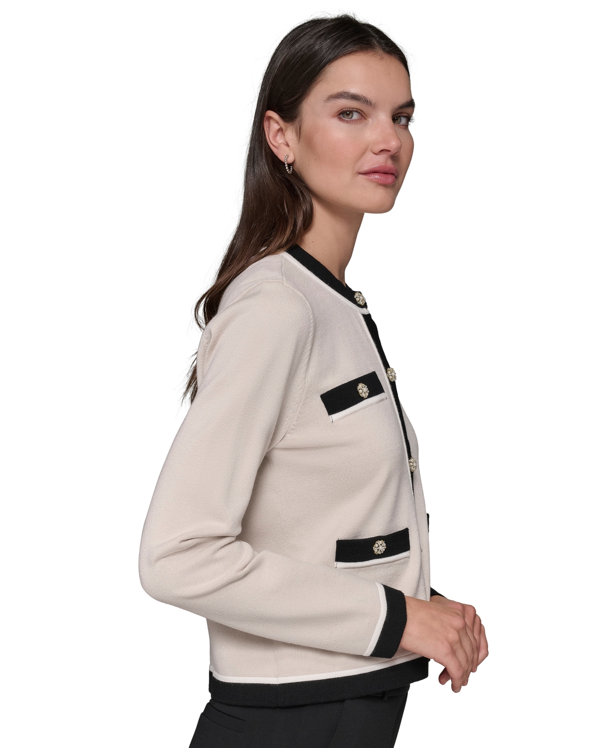 Karl Lagerfeld Paris Women's Four-Pocket Crewneck Cardigan